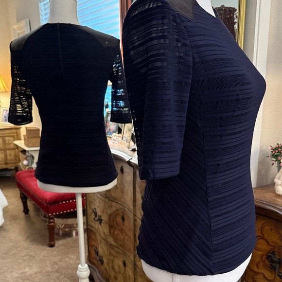 Rag & Bone Midnight Blue Blouse with Ebony Lambs Leather Accents - Picture 3 of 12